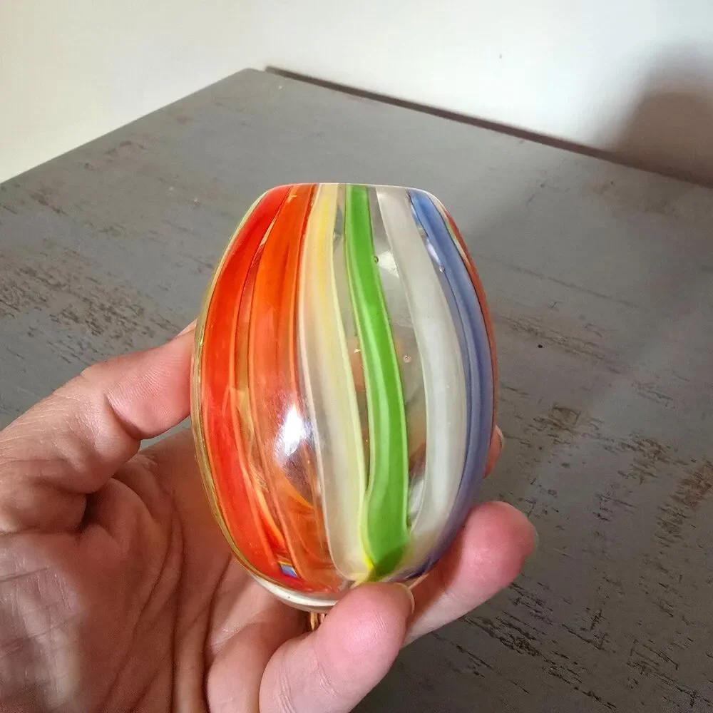 Vintage Hand Blown Art Glass Bud Vase Rainbow Swirl Murano Style Mini 3